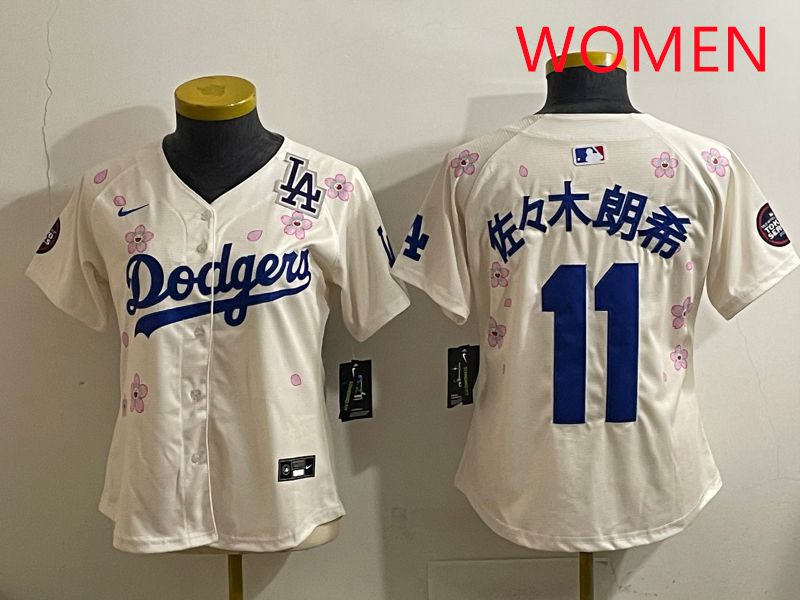 Women Los Angeles Dodgers #11 R.Sasaki Cream Sakura Edition 2025 Nike MLB Jersey style 39